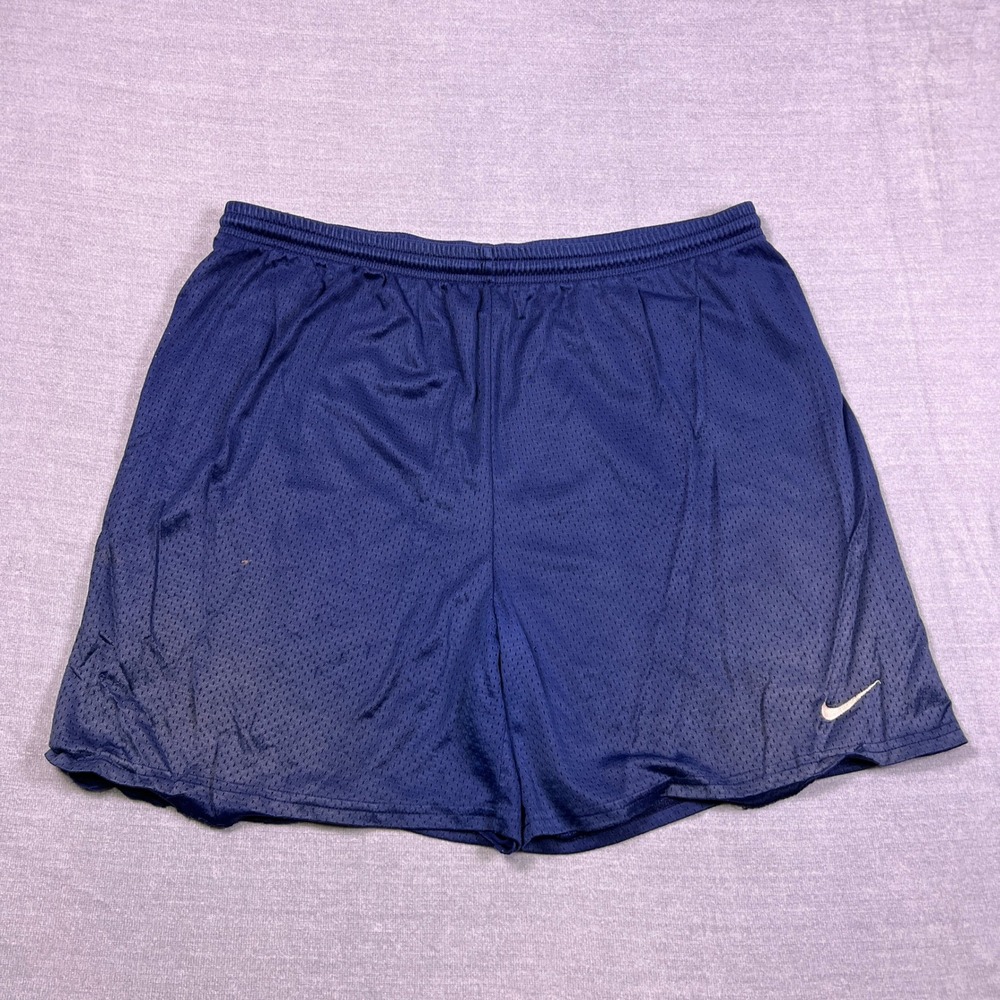 VTG Nike Team Sports Mesh Athletic Mid Rise Basketball Shorts Mens L Navy Blue